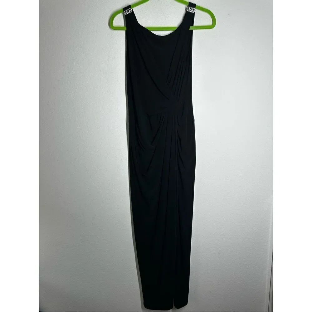 Lauren Ralph Lauren Evening Black V-Neck Sleeveless Ruched Dress Size 8